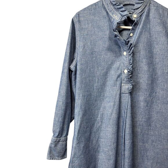 Tory Burch Blue Chambray Ruffle Collar Shirt Dress - Size XS - Picture 6 of 14